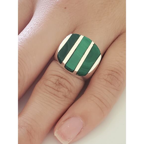 Vintage JPM Mexico Malachite Sterling Silver Ring - Picture 3 of 8